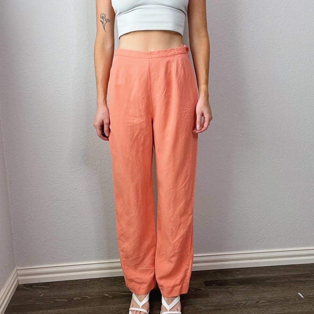 Vintage Coral Silk Pull On Casual Trouser Pants - Picture 2 of 4